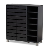 Baxton Studio SR-002-Dark Grey Shirley Modern and Contemporary Dark Grey Finished 2-Door Wood Shoe Storage Cabinet with Open Shelves